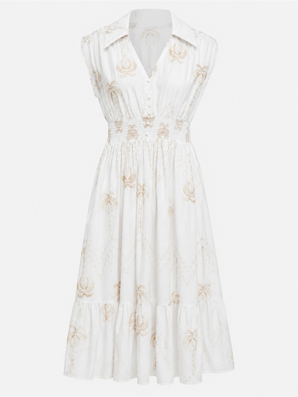 Palm Embroidered Cotton Midi Dress White Resort Coastal Boho Umgee M - Picture 2 of 10